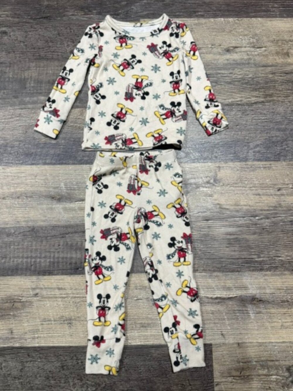 Little Sleepies Two-Piece Pajama Set Size 2T Disney Mickey Holiday/Christm Print